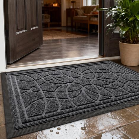 Paillasson Intérieur - 1 Pièce - Polypropylène - Antidérapant et Absorbant - Entrée Couloir Jardin - 40x60 cm Gris (1/5)