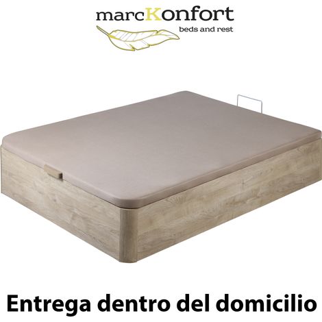 Canape Abatible 135x190 De Gran Capacidad Con Esquinas Redondeadas En Madera. Base Tapizada 3d Transpirable Color Roble