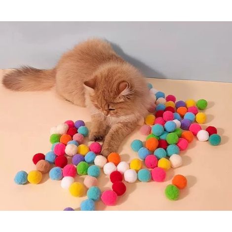 Jouet interactif amusant pour chat : 50 balles à tirer et à sauter, mini pompons créatifs pour chatons (1 cm). (1/2)