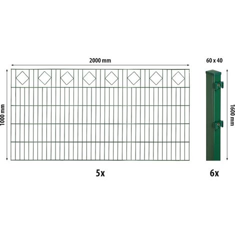 Dekor-DS-Mattenzaun-Set 1000 Karoreihe, 10 m, grün