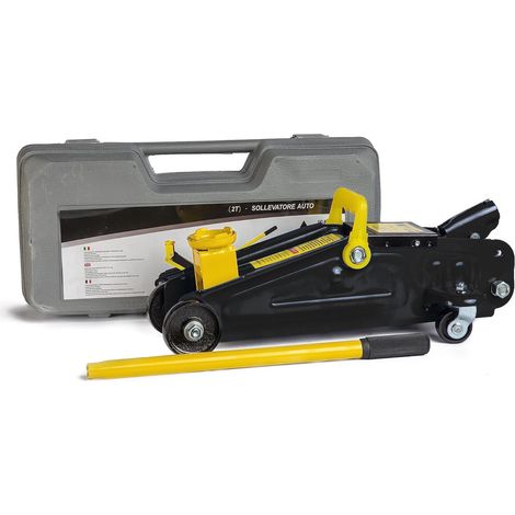 Cric Sollevatore Idraulico Per Auto Martinetto 2t Ruote Bidirezionali A Cuscinetto Assetto Ribassato Professionale Per Veicoli Auto Moto Con Valigetta Nero E Giallo (1/5)