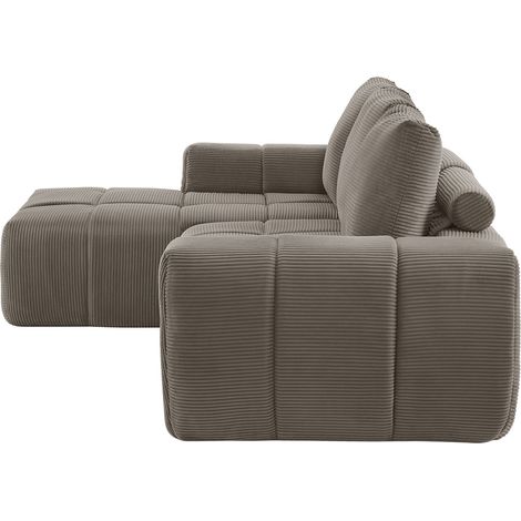 ELVMI Canapé d'angle modulable avec coussins capitonnés et soutien en mousse et ressorts taupe en velours côtelé (1/5)