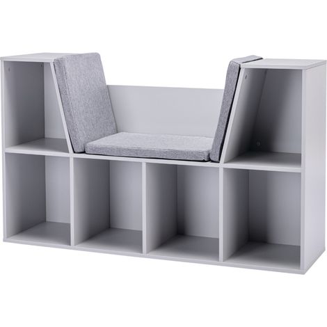 Estantería infantil con asiento y 6 compartimentos gris 103 x 30 x 62 cm (1/5)