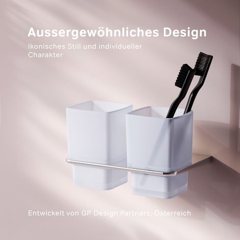 AM.PM Zahnputzbecher doppel mit Halterung Zahnbürstenhalter Zahnbürstenbecher Becherhalter Glas Edelstahl mit bohren Badezimmerbecher , Chrom