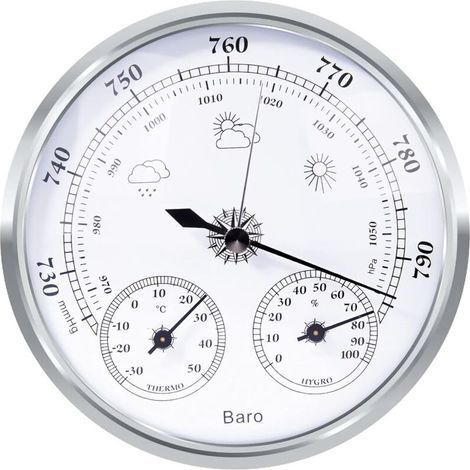 tation météo analogique - Station météo analogique pour l'intérieur et l'extérieur - Composé d'un baromètre, d'un thermomètre et d'un hygromètre(Argent,128mm) (1/5)