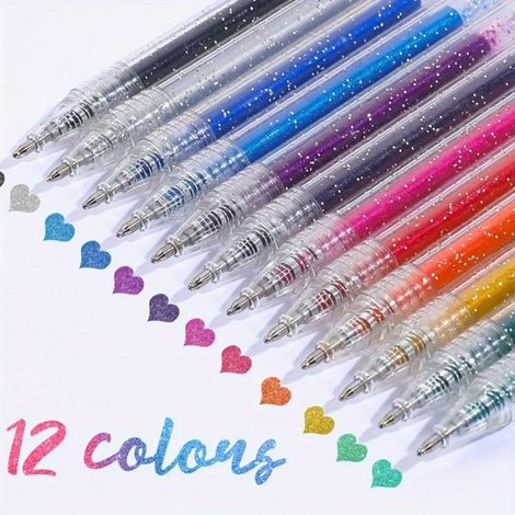 Pinceaux et marqueurs à paillettes 3D 12 couleurs pour le dessin, le gribouillage et la papeterie de rentrée (1/4)