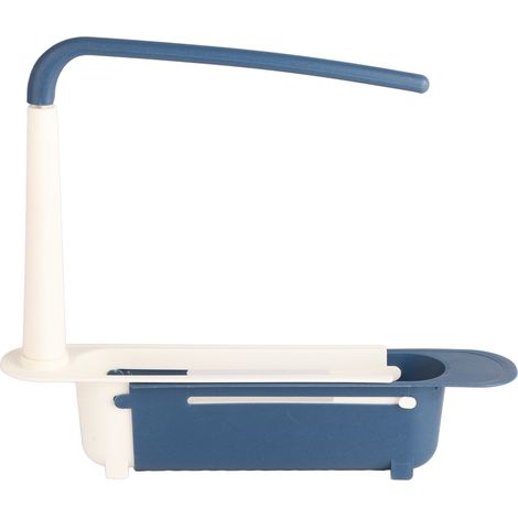 Support de rangement pour évier télescopique, longueur librement réglable, grande capacité, organisateur extensible en PP pour évier de cuisine, bleu
