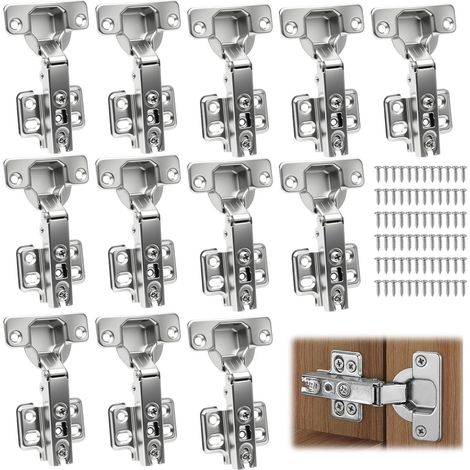 Cerniere per mobili con chiusura ammortizzata - Set da 10 - Sovrapposizione completa - 110 gradi - Acciaio inossidabile argento - Cerniere per mobili da cucina - Viti incluse - Cerniera per mobili