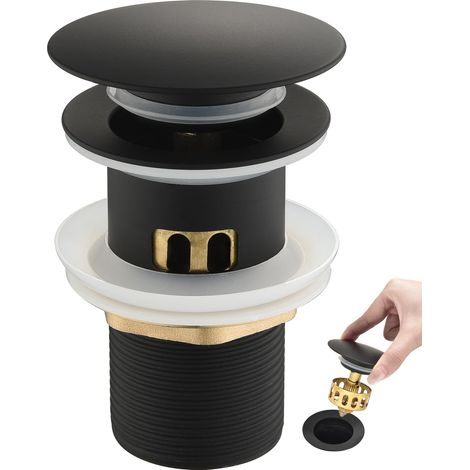 Bonde de Lavabo Pop Up, Bonde Lavabo avec Trop Plein, Bouchon de Vidange avec Panier à Crépine, Salle de Bain pour Vasque Salle de Bain avec Un Trou de 1/4", Noir, Argent (1/5)