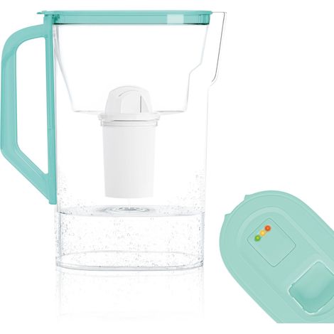 Carafe filtrante 2,7l, carafes filtrantes avec compteur LED, carafe d'eau filtre avec filtre classique, carafe eau pour porte de réfrigérateur, sans BPA -Menthe (1/5)