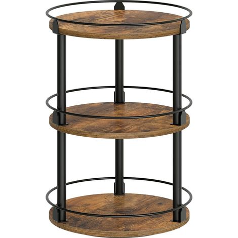 Gewürzregal, drehbarer Organizer, 3-stufiges rundes Tablett, drehbares Gewürztablett, für Küchenarbeitsplatte, Esstisch, Frisiertisch, Schreibtisch, Rustikales Braun und Schwarz (1/5)
