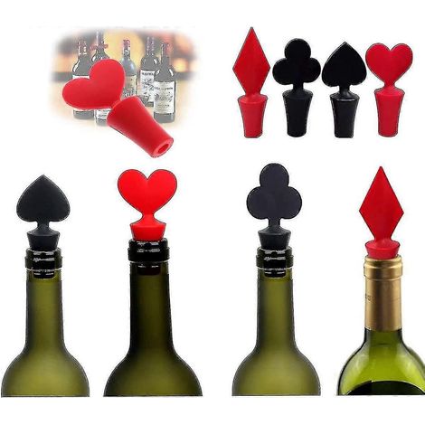 Witzige Weinstopper, wiederverwendbare Weinstopper, pokerförmige Vakuum-Weinflaschenverschlüsse, Verschlüsse, Getränke-Küchenhelfer (4 Stück) (1/5)