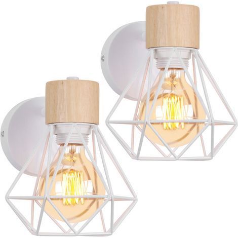 Aplique de pared industrial vintage con portalámparas E27 ajustable, en metal y madera, potencia máxima 60 W, para dormitorio, salón o cafetería, pack de 2 (1/5)