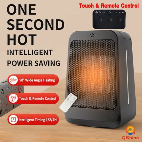 (Noir) Chauffage électrique portable neuf de 1200 W, à fixation murale, avec commandes tactiles, télécommande et minuterie. (1/5)
