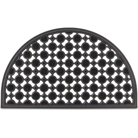 Paillasson antidérapant caoutchouc demi-rond 75x45 cm Résistant pluie et neige Tapis d'entrée intérieur extérieur noir (1/5)