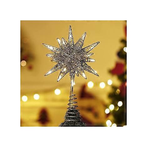 Étoile de Noël pour sapin de Noël, cime de sapin lumineuse LED, étoile de Moravie en fer scintillant, décoration de Noël d'intérieur pour Pa (1/4)