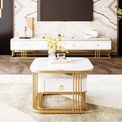 Table salon gigogne rangement MDF blanc 60x60 50x50 OKMYHOME (1/5)