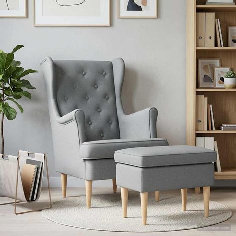 vidaXL Fauteuil avec pouf 2 pc Gris clair Tissu (1/5)