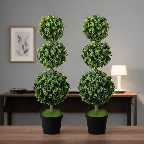 Lot de 2 arbustes artificiels en pot feuilles PE terre floquée (1/5)