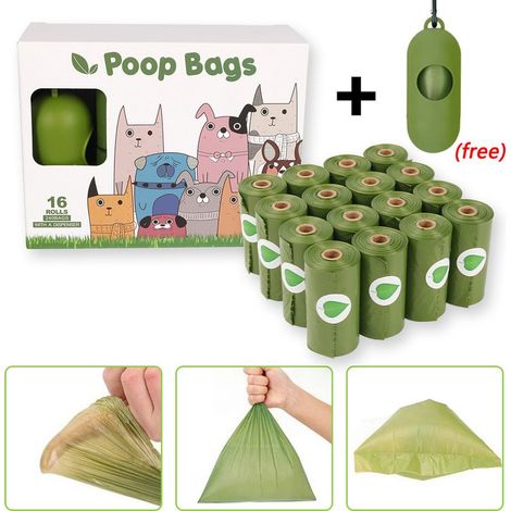 Dog Poop Bag 300 Bags with Dispenser - Dog Poop Bag 20 Rolls - 23 x 33 cm Large Capacity - Thick, Durable and Waterproof for Walking and Travel - Lavender Scent, Green (1/5)