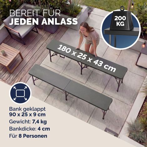 CASARIA® 2er-Set Bierbank klappbar 8 Personen 180cm Kunststoff Klappbank faltbar Biergarten Campingbank Bierbänke Bierbankgarnitur Gartenbank