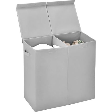 GOPLUS 115 L Panier à Linge 2 Compartiments, Corbeille à Linge avec Couvercle et Poignées, Bac à Linge Sale en Tissu Non Tissé, Gris (1/5)