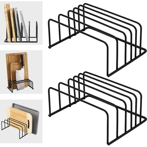 Plafonnier Cristal Support Planche à Découper - Lot de 2 - Fer Noir - Rangement Couvercles Et Ustensiles - Cuisine (1/5)