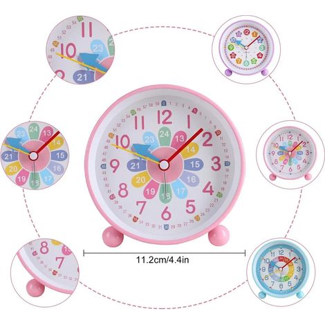 Sveglia silenziosa per bambini, sveglia analogica, sveglia per lo studio dei bambini con luce notturna e funzione snooze, sveglia analogica al quarzo a batteria, rosa. (1/4)