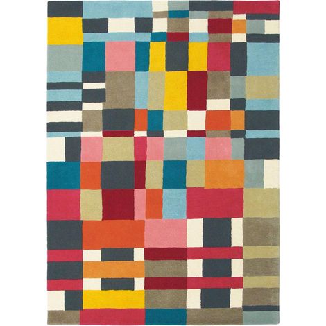 Tapis salon et chambre en laine 160x230 rouge et jaune rectangle tissé
