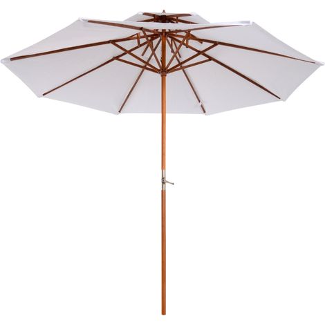 Parasol droit Parasol de jardin rond en Bois 2 Toit Polyester 180 g/m² dia. 2,7 x 2,6H m blanc (1/5)
