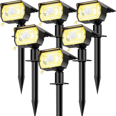 Lampe Solaire Extérieur Puissant Lot de 6 - Spot Solaire avec Détecteur de Mouvement 56 LED/3 Modes, Étanche, Réglable pour Jardin Chemins (Blanc Chaud) (1/5)