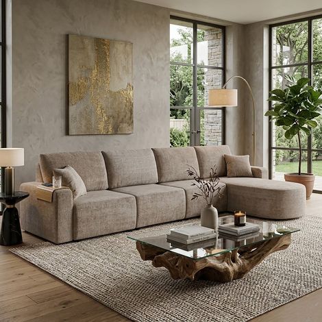 Canapé modulable 5 places en tissu texturé beige - MODULYS (1/5)