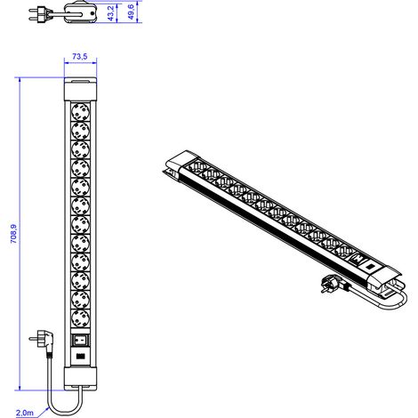 BACHMANN CONNECTUS 12xCEE7/3 1xSchalter 2,0m CEE7/7 Grau, BM005901