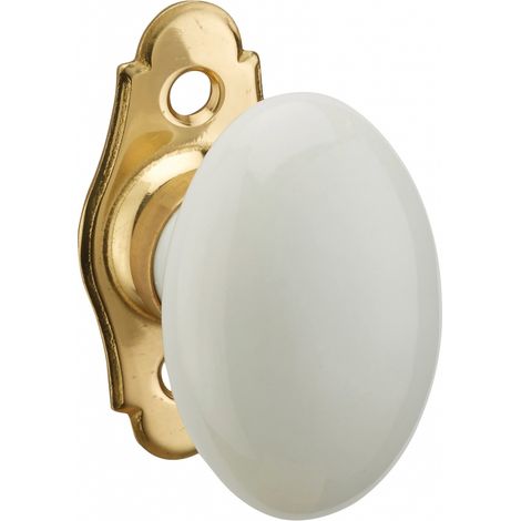 Thirard – Bouton en porcelaine pour fenêtre – Finition blanche – Monture en laiton poli – Vis de pose incluses