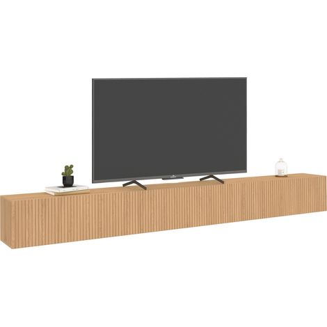 Mobile TV sospeso JULIETTE 270 cm con 3 doghe in legno color rovere