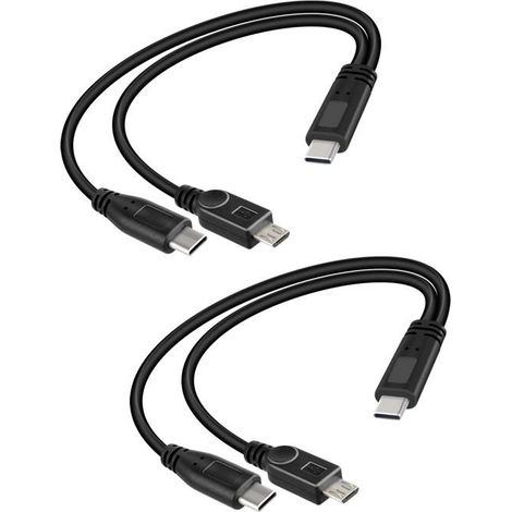 TRAHOO-2 en 1 multi usb c mâle vers type c et connecteur micro usb séparateur en y câble de charge court-pas de transfert de [J315] (1/5)
