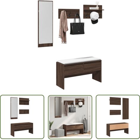 The Living Store Ensemble de meubles de couloir 4 pcs chêne marron - Banc D'entrée - Meuble D'entrée - Rangements D'entrée - Meuble De Couloir - Organisation D'entrée (1/5)