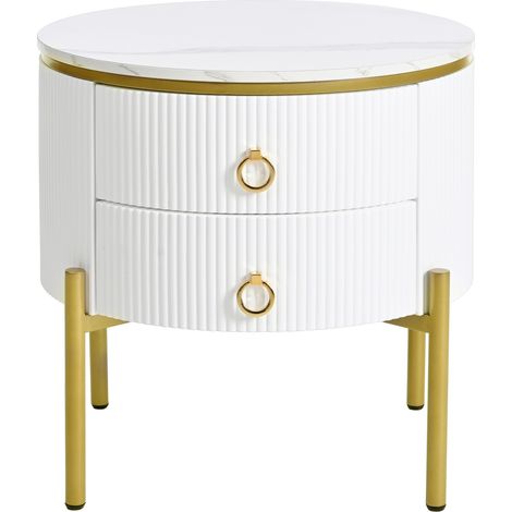 Table d'appoint ronde avec tiroirs, surface effet marbre et pieds dorés réglables 50x51 cm (1/5)