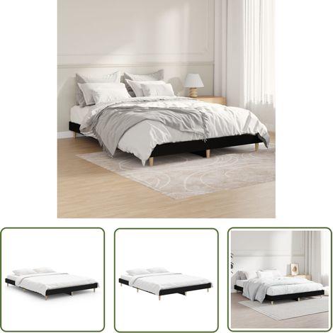 The Living Store Cadre de lit sans matelas noir 140x190 cm bois d'ingénierie - Lit Double - Cadre De Lit - Lit En Bois - Lit Moderne - Literie (1/5)