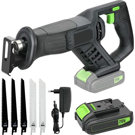 20-V-Akku-Säbelsäge mit LED, 4,0-Ah-Akku und 3 Sägeblättern, kabellos für Baustelle und Garten (1/4)
