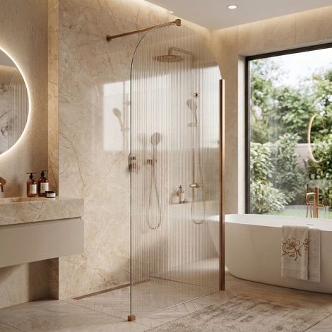 Paroi de douche italienne flûtée - 100 x 195 cm - Or brossé - SIENA (1/5)