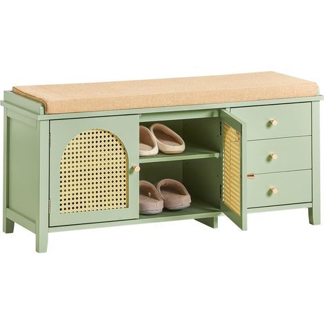 SoBuy FSR129-GR Schuhbank mit Sitzfläche und Gitteroptik-Türen Sitzbank mit Stauraum Dielenbank Schuhtruhe Sitzkommode Schuhregal schmal BHT ca.: 100x46x34cm (1/5)