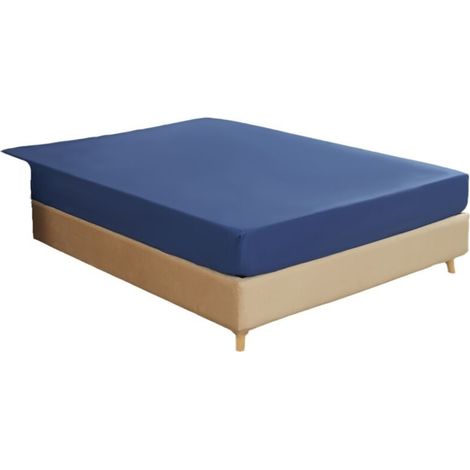 Drap-housse doux, imprimé uni, housse de matelas lavable et ajustable, fond 30 cm, microfibre avec bord élastique (160 x 200 cm + 30 cm, bleu marine) (1/5)