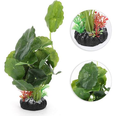 Herbe artificielle en plastique, imitation réaliste, base en céramique pour la décoration d'aquarium. (1/3)