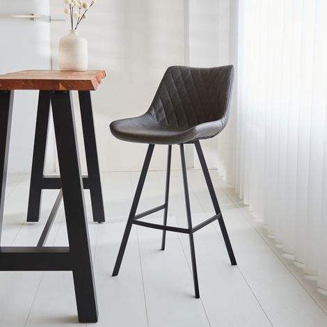Industrieller Barhocker Juno Anthrazit Kunstleder - Sitzhöhe 70