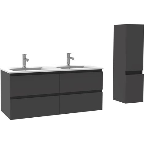 Ocean Ensemble meubles Salle De Bain 120cm double vasque Anthracite meuble avec colonne ceramique
