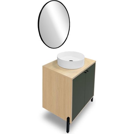 Meuble Vasque avec Miroir Lumineux Salle De Bain, Lavabo Céramique Et 2 Portes (1/3)