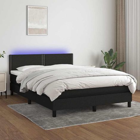 Cama box spring colchón y luces LED tela negro 140x200 cm (1/5)