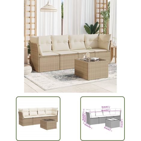 The Living Store 5-tlg. Garten-Sofagarnitur mit Kissen Beige Poly Rattan - Gartenmöbel - Esstischgarnituren - Outdoor Möbel - Lounge Set - Rattan Sofa (1/3)