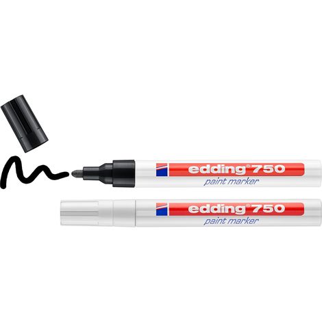 Edding - Lot de 2 Marqueurs peinture indélébiles à l'huile E750 noir + blanc - pour matériauxfoncés et transparents - résistante à la chaleur jusqu'à 400 °C
